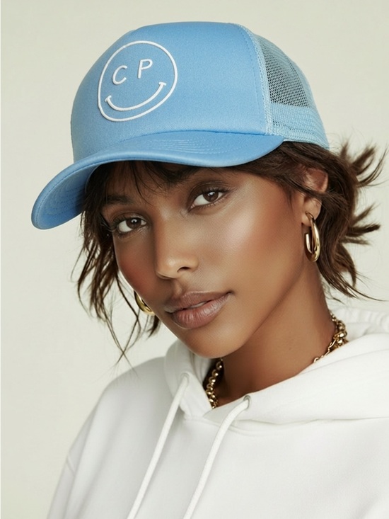 Spiritual Gangster Accessories - NWT Spiritual Gangster x Club Pilates Blue Trucker Hat Smiley Face Baseball Cap